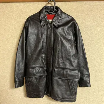 90s 화이트 택 Eddie Bauer 블랙 가죽 코트