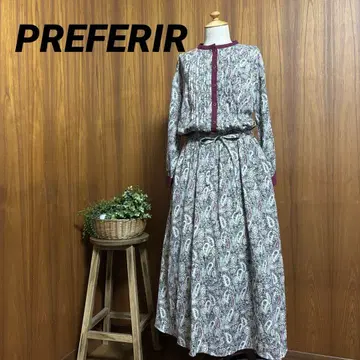 PREFERIR 페이즐리 무늬 핀턱 배색 원피스