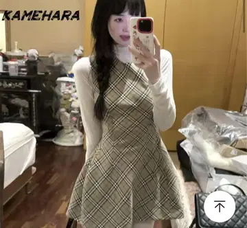 슬리브리스 체크 원피스