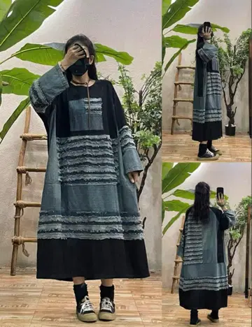 사쿠라 씨 롱 원피스 그레이 x 블랙