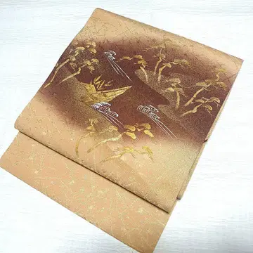 순수 실크 수제 나염 오비 (폭 약 27.3cm) [ 스하마 ]
