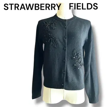 새상품급 STRAWBERRY FIELDS 비즈 꽃 자수 가디건 블랙