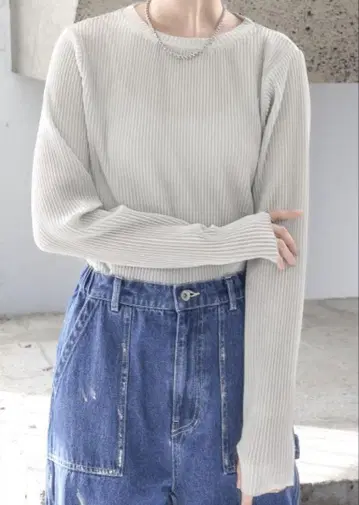 렙심 라메 리브 크루 풀오버 라이트 그레이