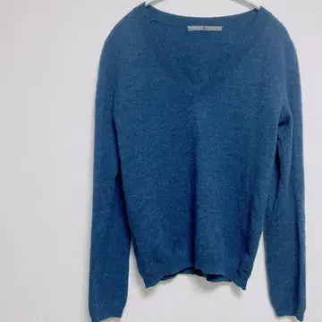 45R 울 100% V넥 니트 사이즈 2 M 블루