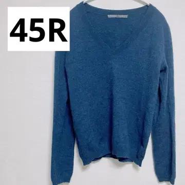 45R 울 100% V넥 니트 사이즈 2 M 블루