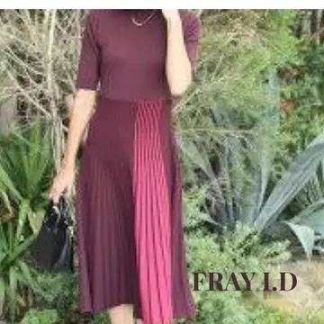 FRAY I.D 플리츠 니트 원피스 핑크 FREE 고급 7부 소매