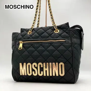 컨디션 최상 모스키노 토트백 블랙 빅 로고 체인 대용량 퀼팅