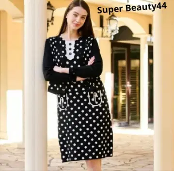 Super Beauty 슈퍼뷰티 물방울 패턴 반팔 원피스 44