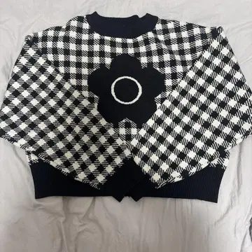 MARY QUANT 체크 무늬 꽃 모티브 니트