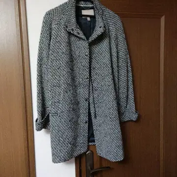 트위드 더블 버튼 코트 블랙 화이트