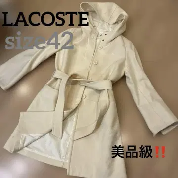 LACOSTE 후드 부착 A라인 화이트 롱 코트