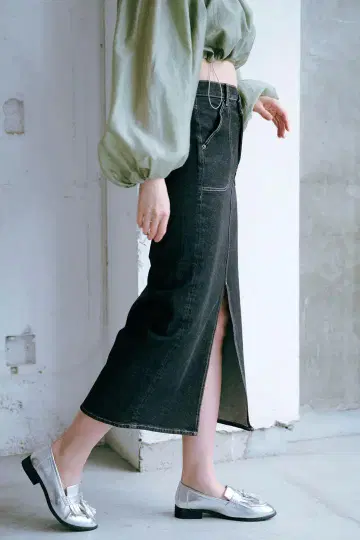 Cross Denim Pencil Skirt 데님 타이트 스커트 블랙