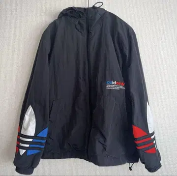 adidas 블랙 나일론 후드티 자켓 빅 트레포일 블루종