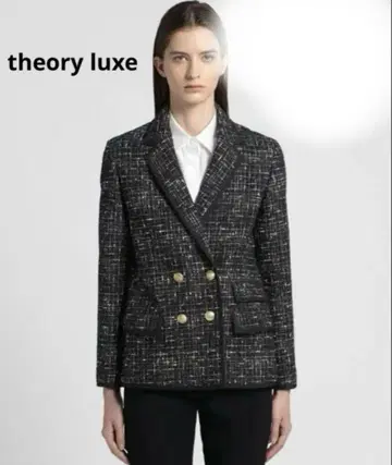 theory luxe 트위드 더블 브레스트 자켓 38 네이비 띠어리