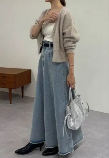 플레어 데님 롱 스커트