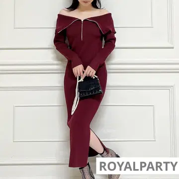 ROYALPARTY 빅칼라 하프 ZIP 긴팔 타이트 원피스