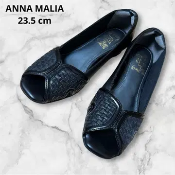 ANNA MALIA 뜨개질 가죽 오픈토 펌프스 블랙 23.5