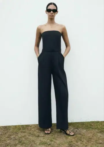 zara 린넨 블렌드 점프 수트 네이비 완판템