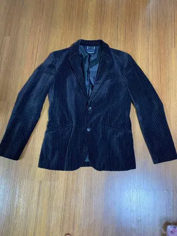 알 뉴 볼드 블랙 스트라이프 벨벳 테일러드 자켓