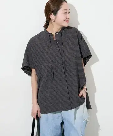 25ss JOURNAL STANDARD 시어 체크 판초 블라우스
