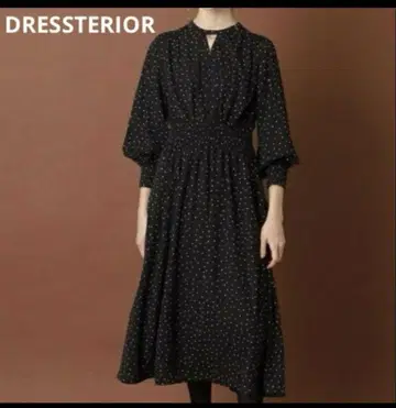 DRESSTERIOR 허리 셔링 도트 원피스 38 블랙 새상품