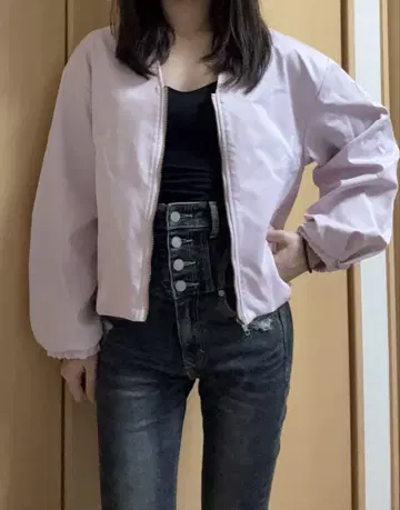 연한 핑크 벌룬 슬리브 자켓