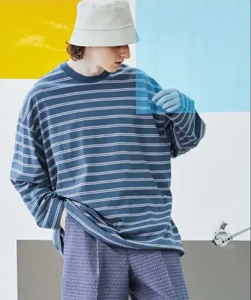 MAISON SPECIAL 블루 보더 긴팔 셔츠