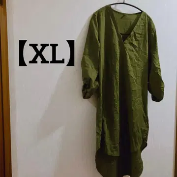 올리브 그린 [ XL ] V넥 긴팔 셔츠 원피스