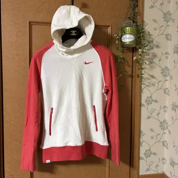 Nike 후드 부착 후드티 M 화이트/레드