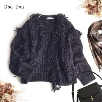 @ [ F ] DouDou 프린지  가디건 블랙 계열