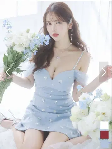 JEWELS 오프숄더 미니 원피스 드레스