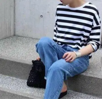 Deuxieme Classe 굵은 크루넥 보더 T셔츠
