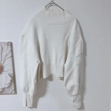 JEANASIS 하이넥 크롭 니트 터틀넥 드레이프 화이트