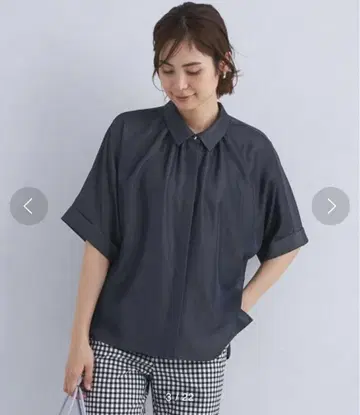 카라 부착 와이드 슬리브 셔츠 -접촉 냉감-