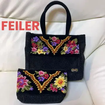 FEILER 메쉬 슈니르 직조 꽃무늬 자수 토트백 파우치 세트