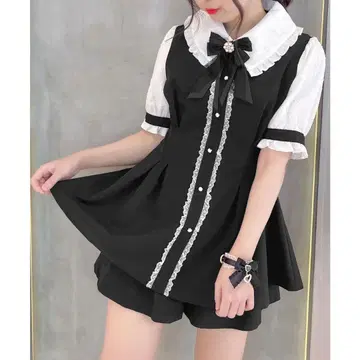 로지타 반팔 플레어 튜닉 셋업 (블랙)