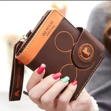 2단 접이식 지갑 동전 지갑 여성용 가죽 브라운 브라운 QQMOUSE