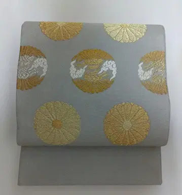 야마구치 미술 직물 키쿠치 유소쿠 하나몬 후쿠로 오비 그레이