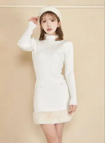 Darich 퍼 도킹 니트 미니 원피스 화이트
