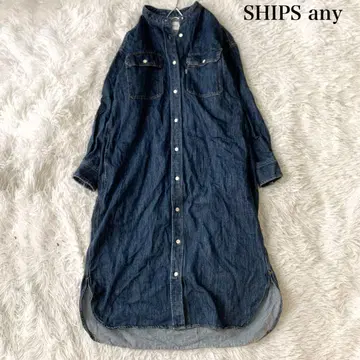 SHIPS any 밴드 카라 데님 셔츠 롱 원피스 루즈핏