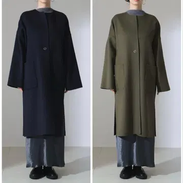 최종 가격 인하 Demi-LuxeBEAMS 울 리버 코트 네이비 카키