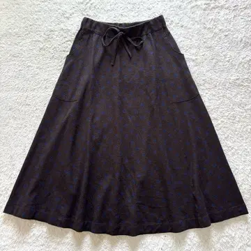 45R 저지 플라넬 울 플레어 스커트 도트 무늬 브라운 사이즈 2