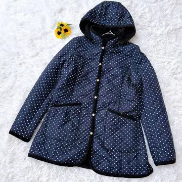 펠리시 퀼팅 자켓 후드 부착 코트 내 보아 도트 무늬 아웃도어