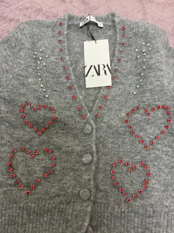 ZARA 하트 비쥬 가디건 S 그레이