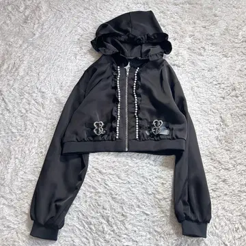 새상품급 Ank Rouge 하트 벨트 블루종 후드티 M 사이즈 펄 블랙