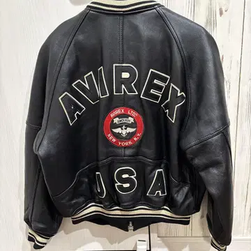 새상품급 AVIREX 바시티 자켓 가죽 자켓 블랙