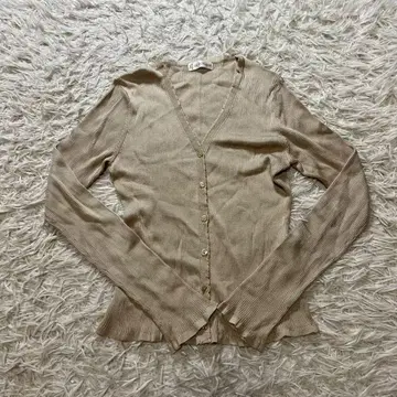 [새상품급] 베이지 리브 편직 긴팔 가디건 V넥 M