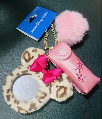 디즈니 립 케이스 거울 포함 레오파드 무늬 미니