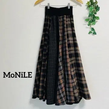MoNiLE*패치워크 체크 플레어 스커트 모니레 스콧 클럽