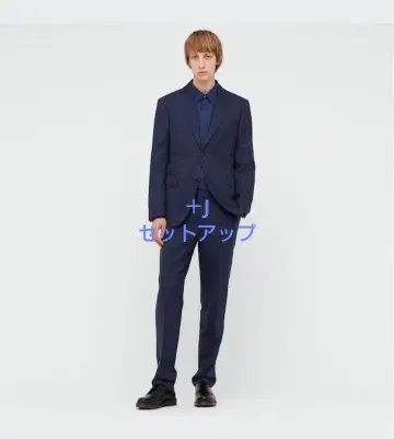 유니클로 +J 울 테일러드 자켓 셋업 스트라이프 블루 S